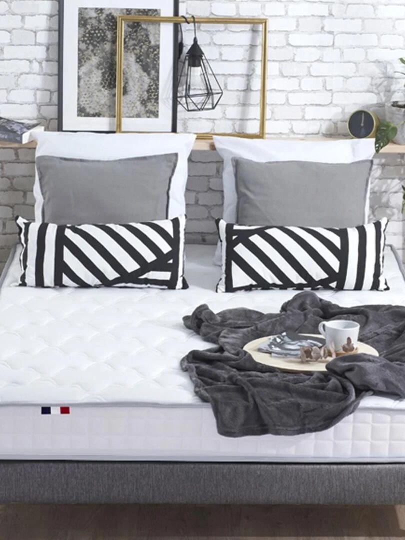 Ensemble Matelas Mousse Haute Résilience CIRRUS + Sommier Made in France   Sommier Gris chiné   Gris Blanc