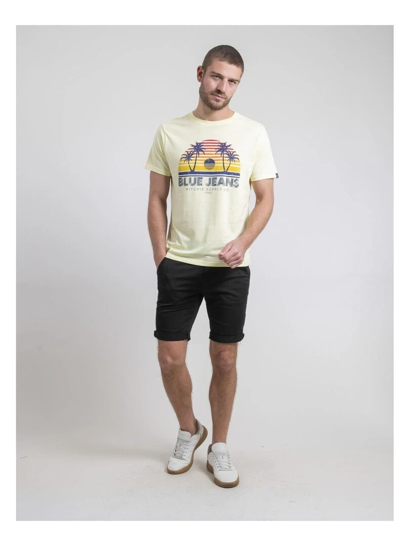 T shirt col rond pur coton NAPOUR   Jaune