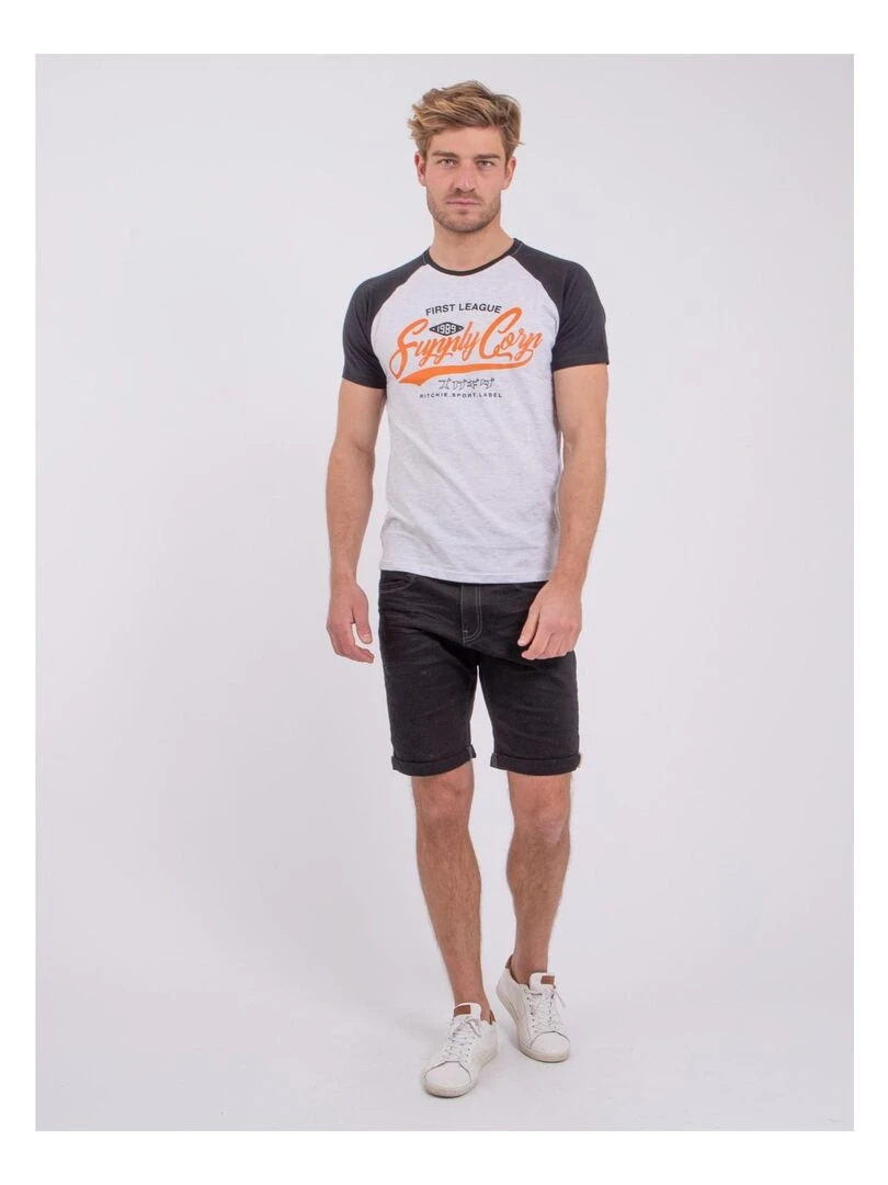 T shirt col rond pur coton NECHIN   Noir