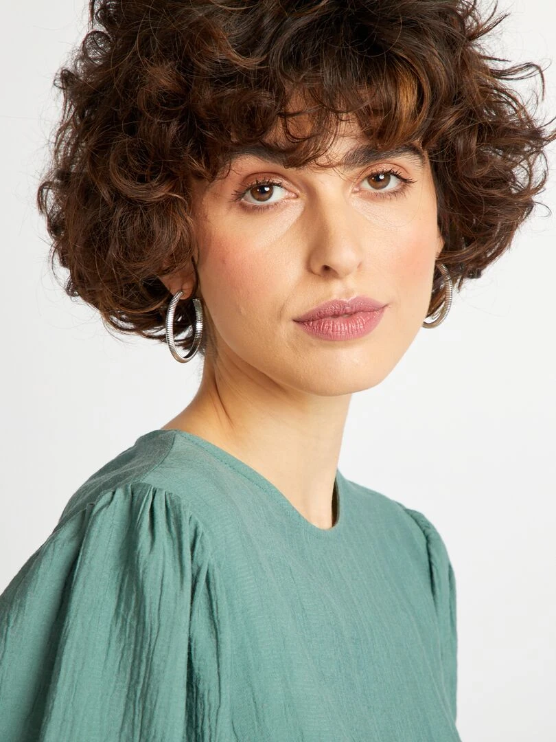Blouse fluide à manches courtes   Bleu