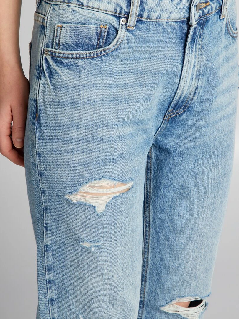 Pantalon denim straight à trous   Bleu