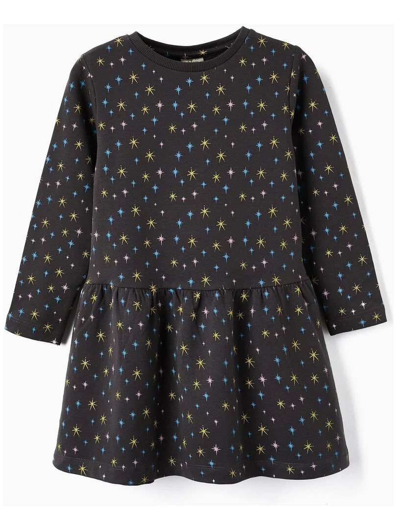 Robe en coton gratté avec étoiles pour fille manches longues NORTHERN CALLING Gris foncé
