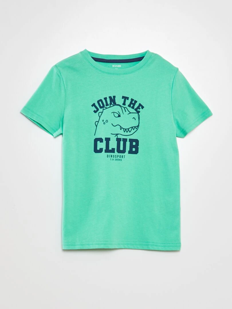 T shirt à col rond en coton Vert 'dino'