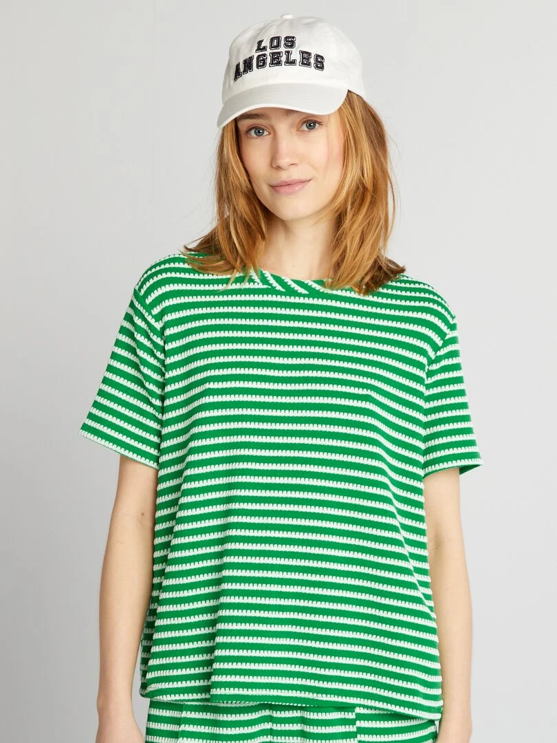 T shirt rayé en crochet   Vert