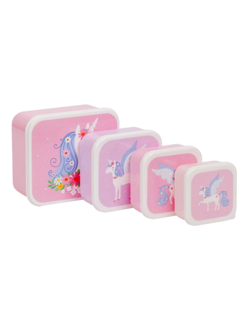 Lot de 4 boîtes à goûter Licorne Rose