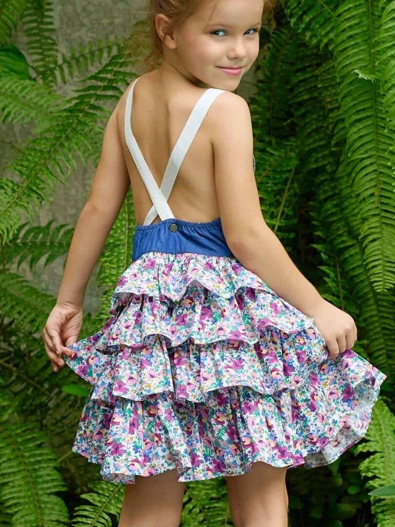Robe Salopette Fille Fleurs Violettes Bleu Rose GIGI La Faute à Voltaire Violet