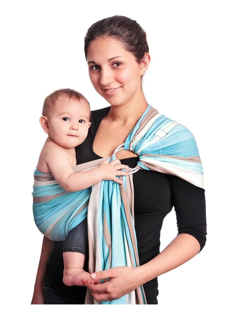 Hoppediz Écharpe de portage Ring Sling Bleu Ecru Blanc
