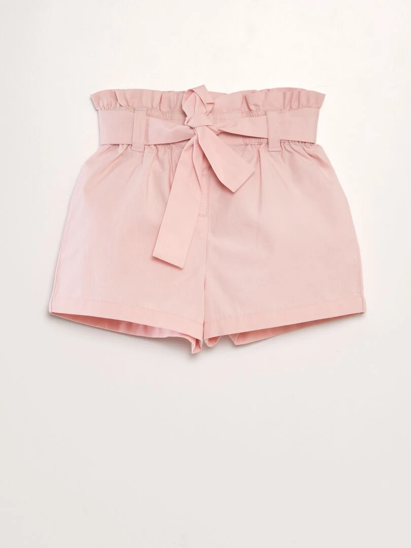 Short ceinturé en popeline Rose