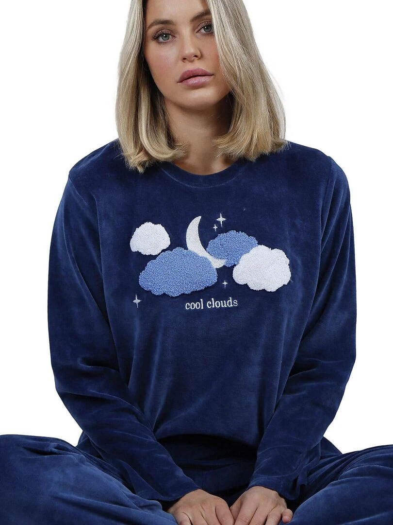 Pyjama velours pantalon top manches longues Cloudy Nights   Bleu