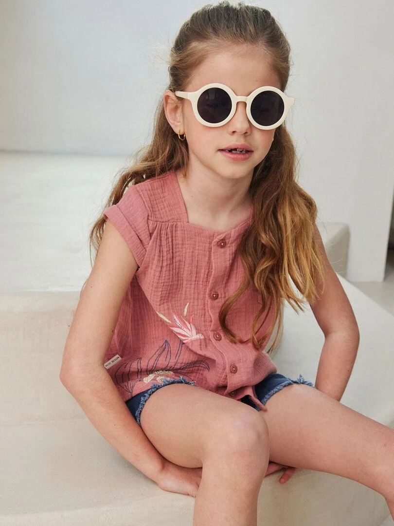 Chemisier enfant en gaze de coton Olbia   Rose
