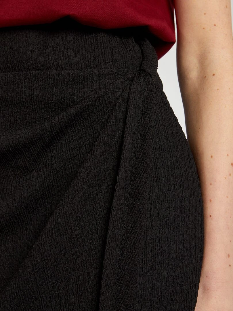 Jupe pareo en maille gaufrée   noir