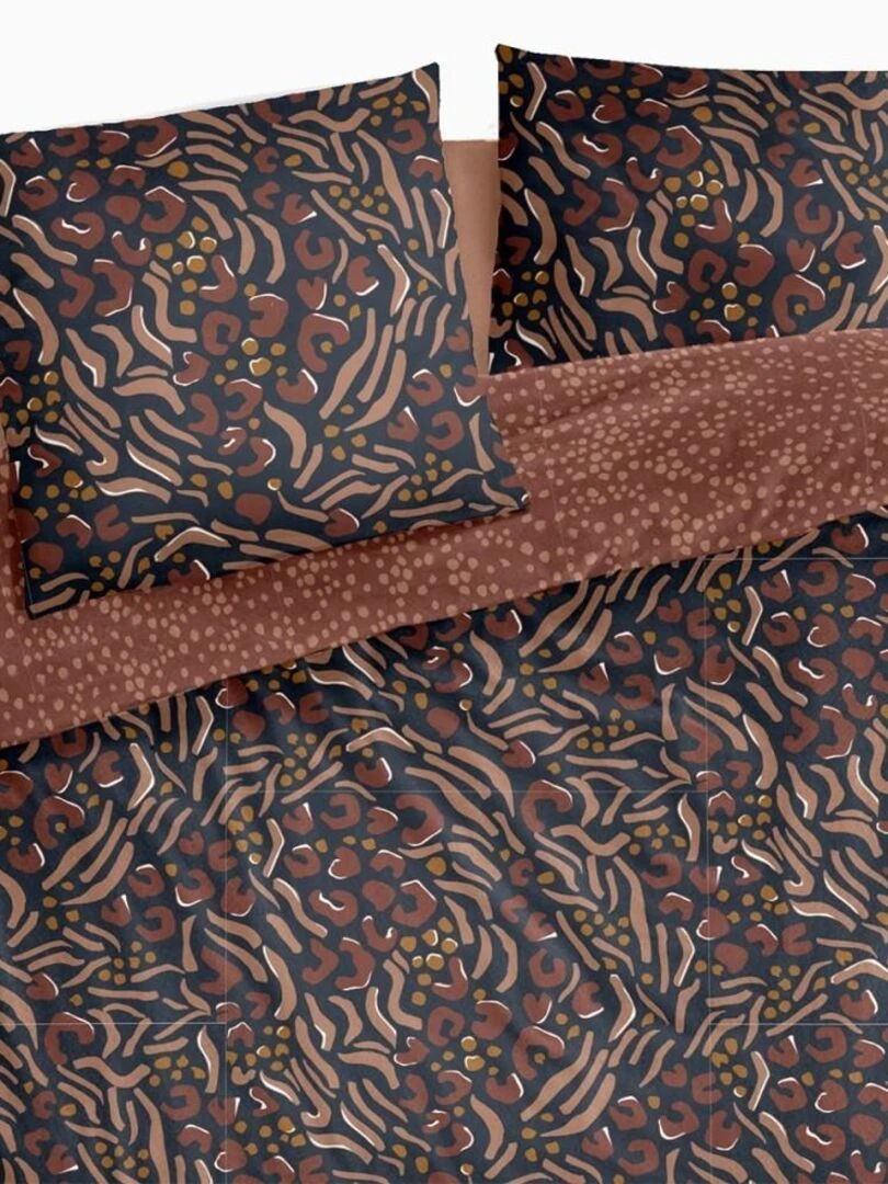 Housse de couette 240x220 Leopata + 2 taies 100% coton 57 fils Marron