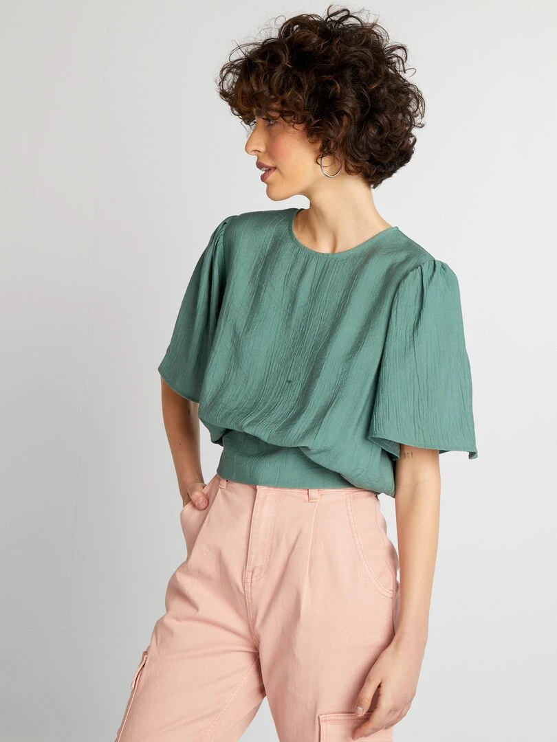 Blouse fluide à manches courtes Bleu