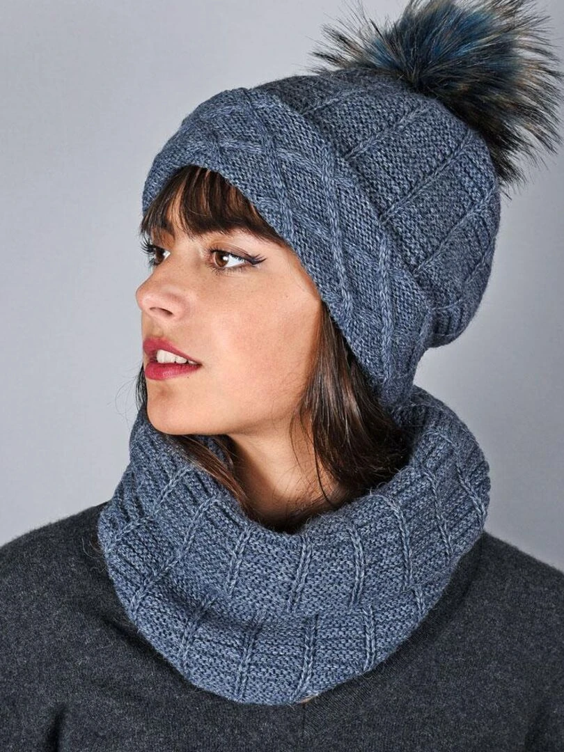Ensemble Snood Bonnet Komin Made in UE Bleu marine