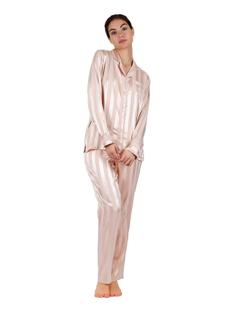 Pyjama chemise et pantalon Satin Stripes Rose