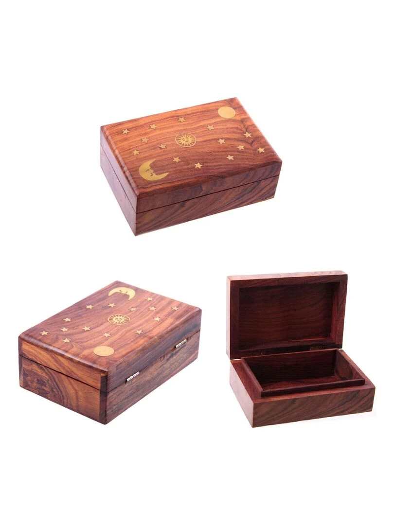 Boîte en Bois de Sheesham motif Astres Marron