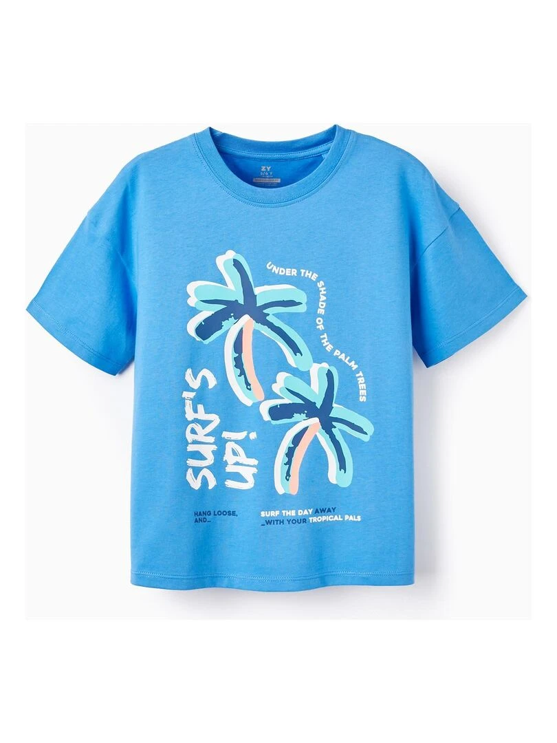 T shirt en Coton Imprimé pour Garçon 'Surf' manches courtes Bleu foncé