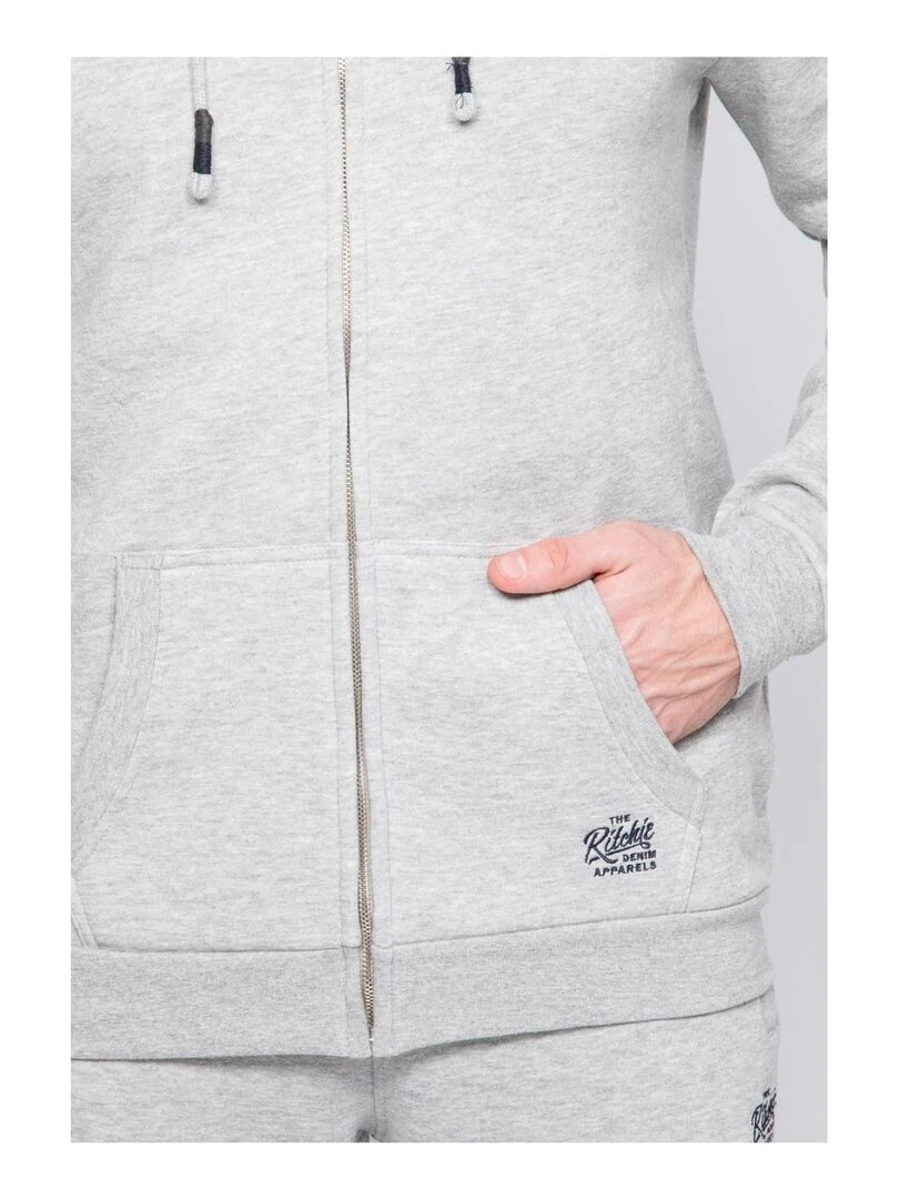 Sweat zippé capuche WAMIN   Gris clair