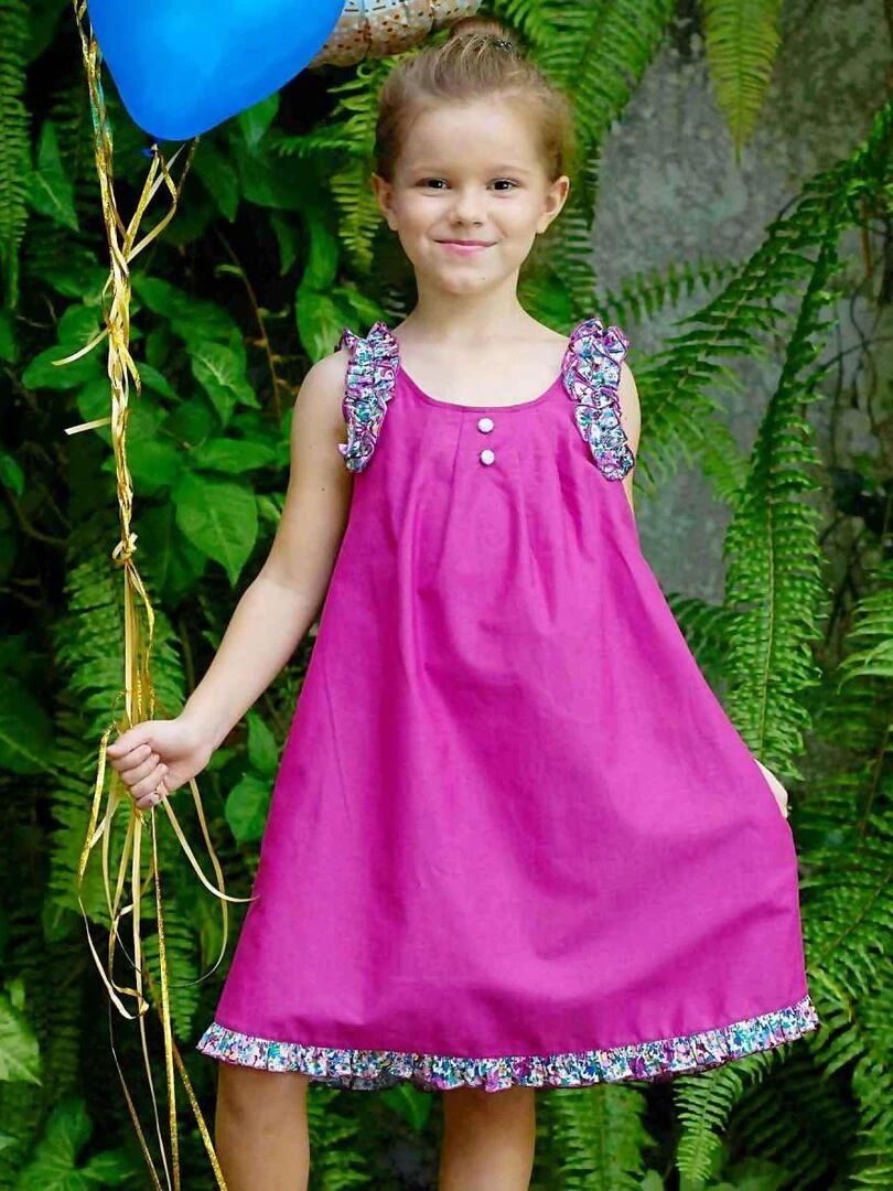 Robe cérémonie Fleurie Violette Fille Noeud Amovible ANAIS La Faute à Voltaire Violet