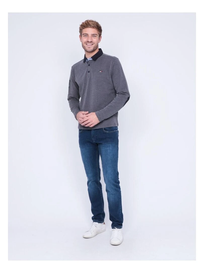 Polo manches longues pur coton PAXELI   Bleu marine
