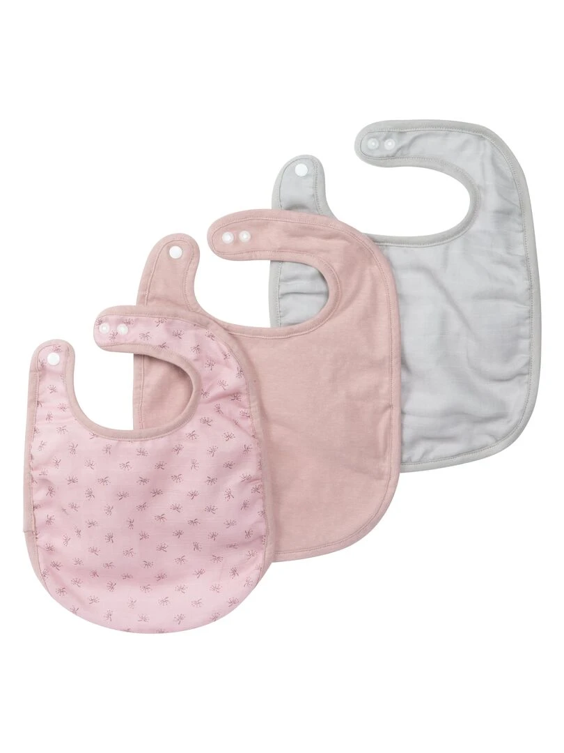 ROBA Lot 3 Bavoirs en Coton Bio 'Lil Planet' Ajustable Certifié Gots Rose/gris Gris Rose