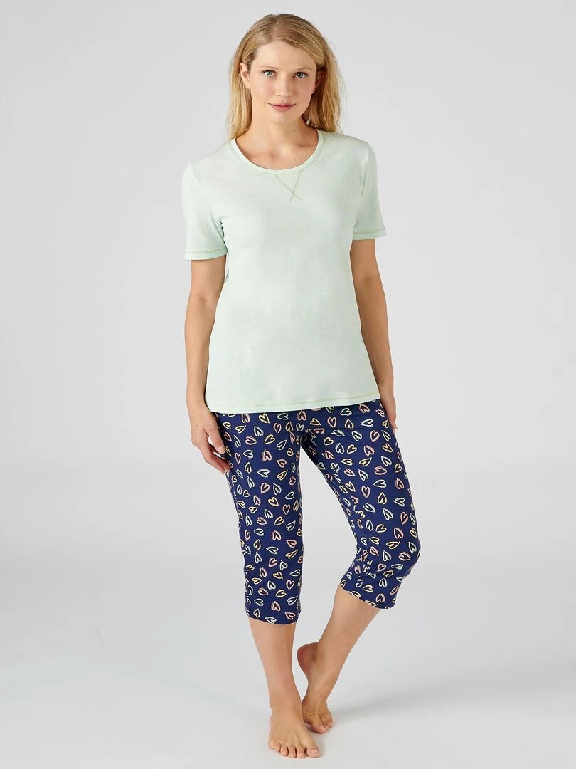 Pyjacourt fantaisie maille jersey pur coton peigné Damart Bleu