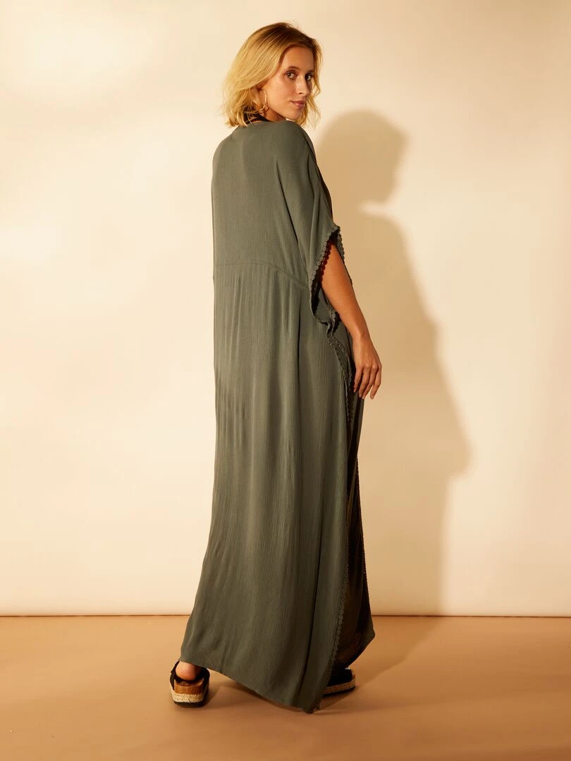 Robe de plage longue en maille crêpe   Kaki