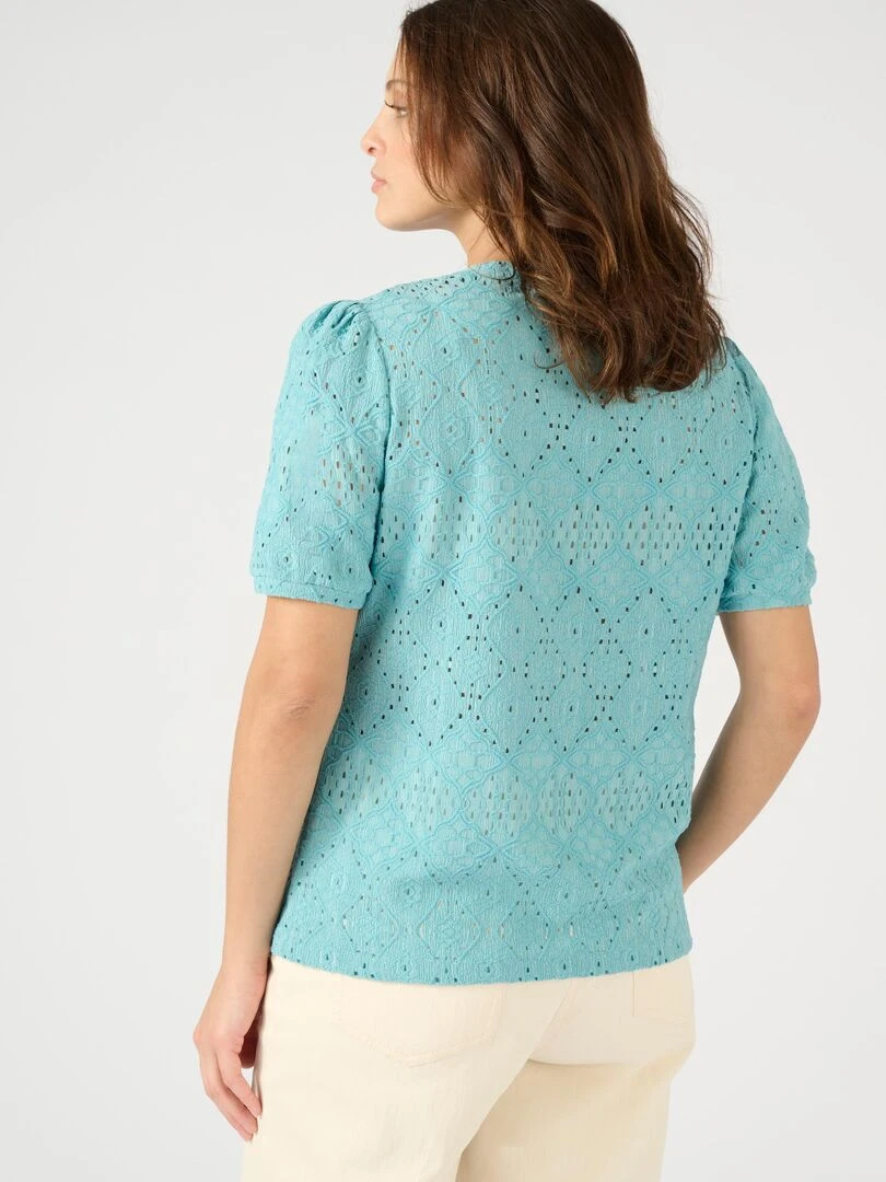 Tee shirt en maille ajourée effet dentelle   Damart   Bleu