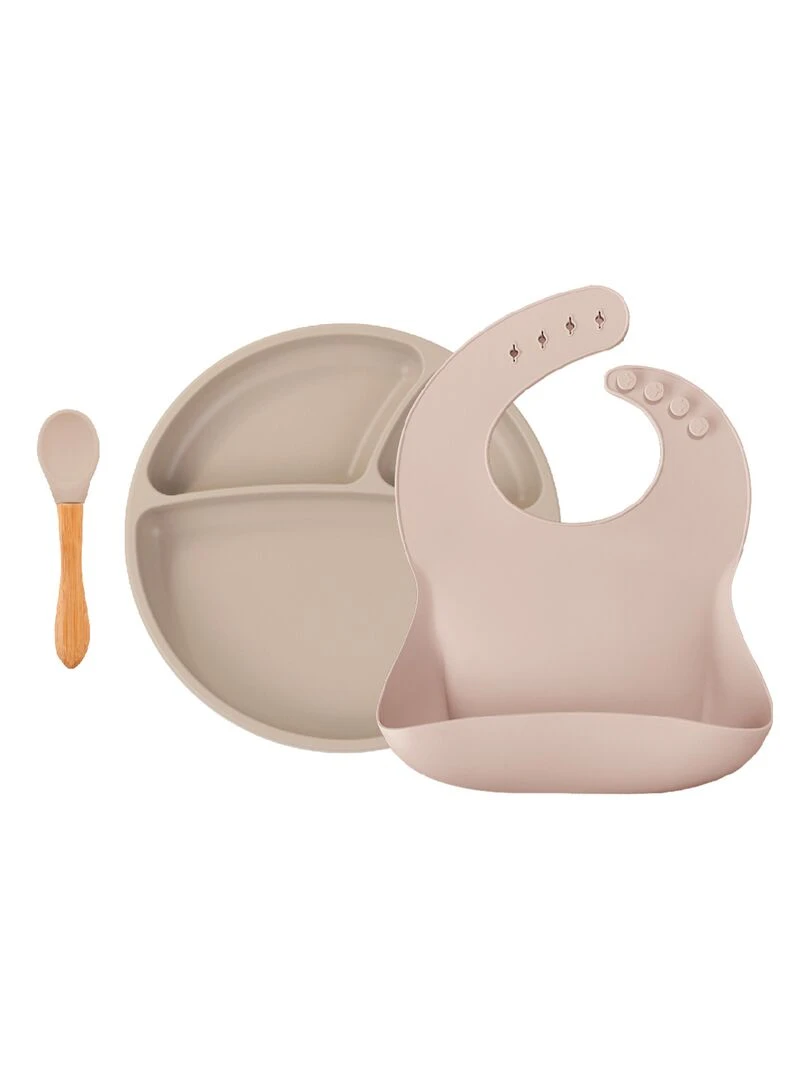 Coffret repas comme un grand Assiette Cuillère Bavoir Beige clair