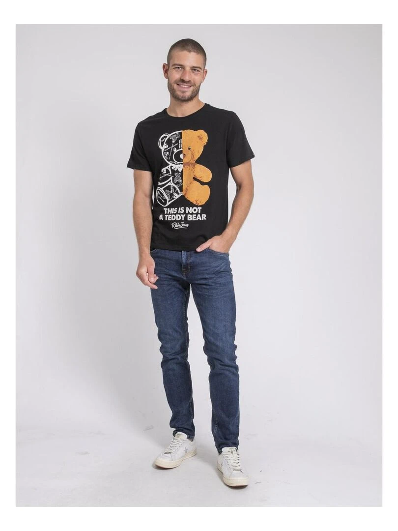 T shirt col rond pur coton JAKITED   Noir