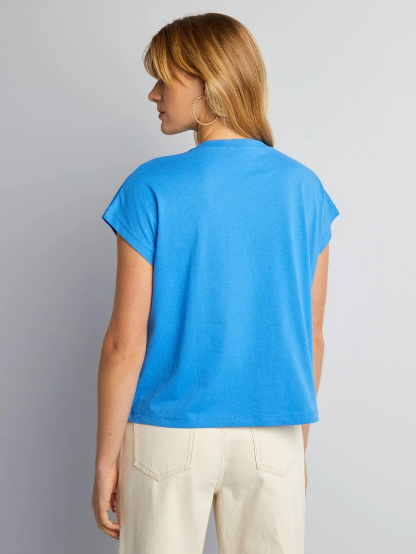 T shirt en coton avec imprimé   Bleu