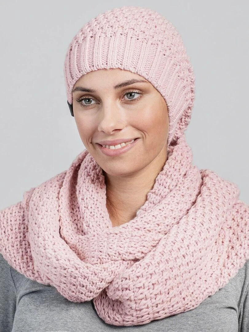 Ensemble Snood Bonnet Elixa Made in UE Rose