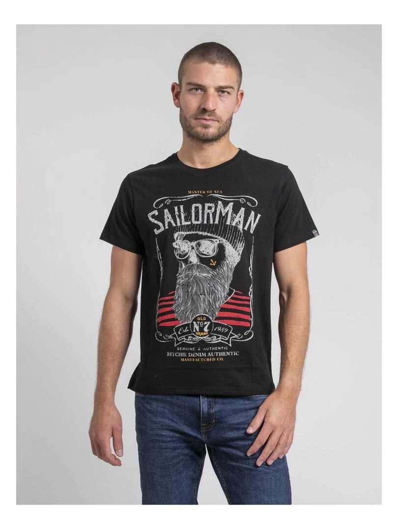 T shirt col rond pur coton JIMARTIN Noir