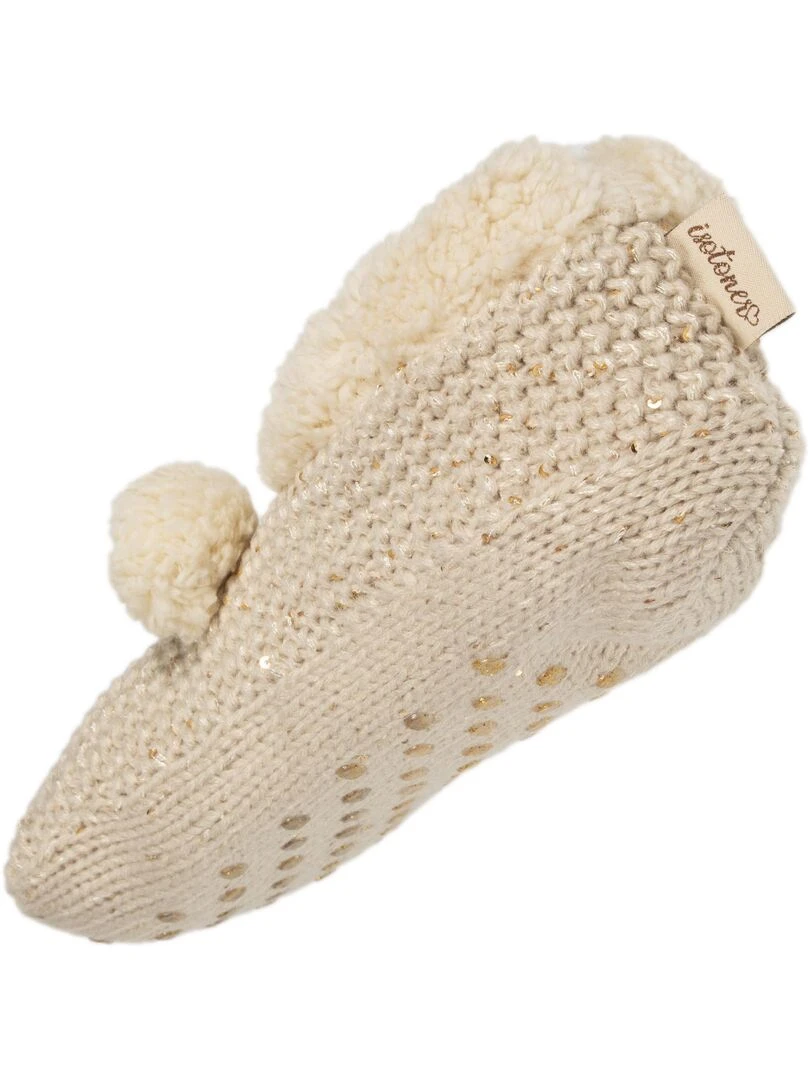 Chaussettes chaussons Femme Sequins Ours   Beige