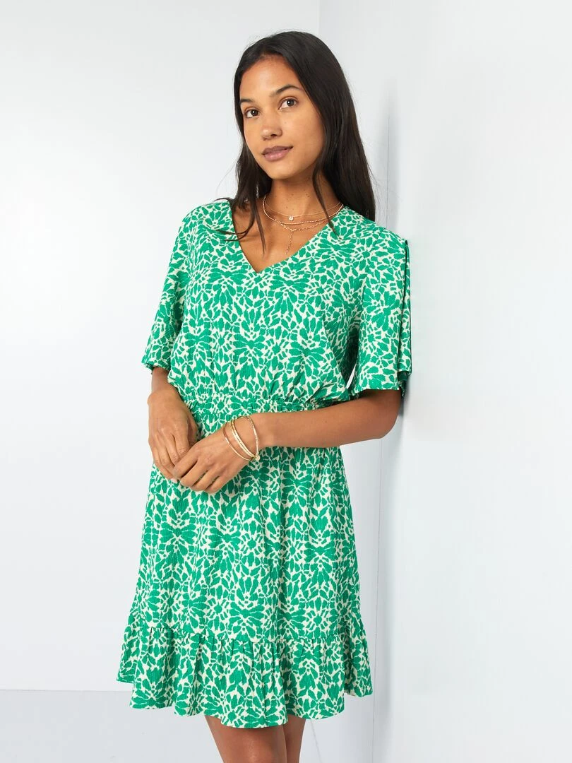 Robe courte imprimée à volant   Vert