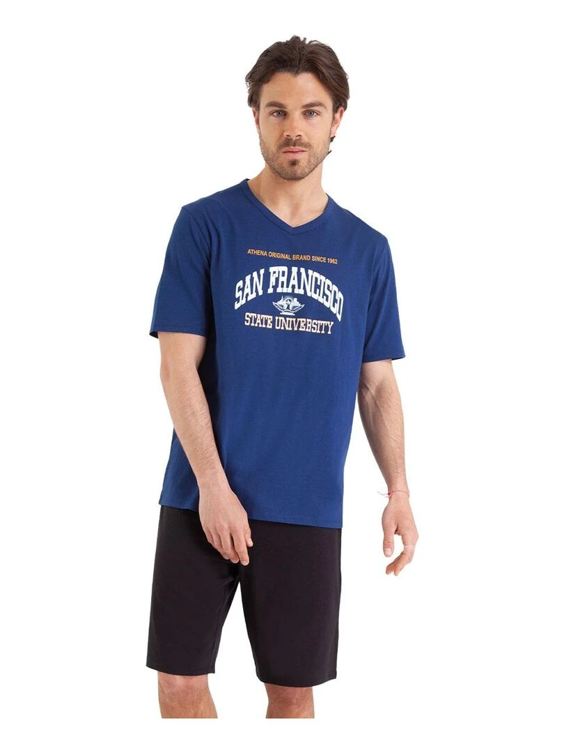 Pyjama court homme Ecopack Bleu Noir