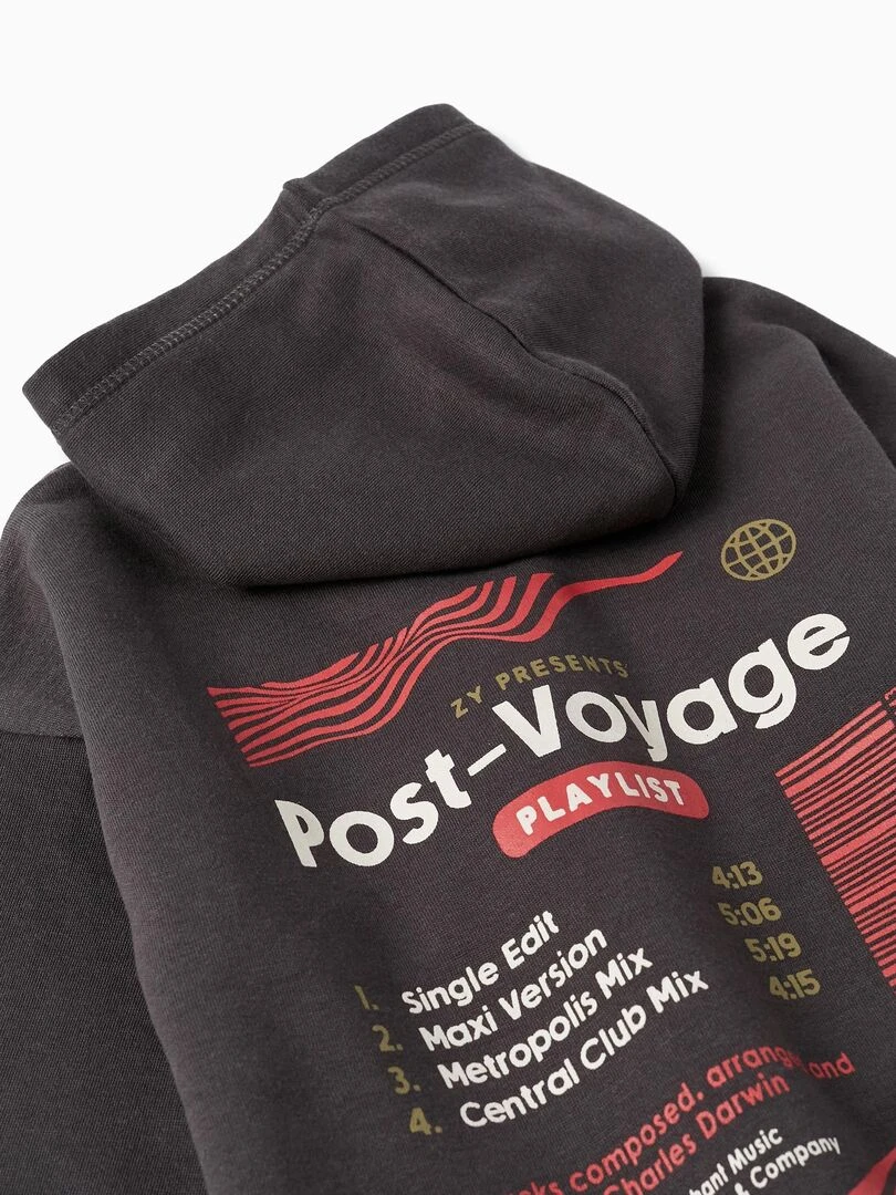 Sweat à capuche pour garçon 'Post Voyage'   DISCOVER THE WORLD   Gris foncé