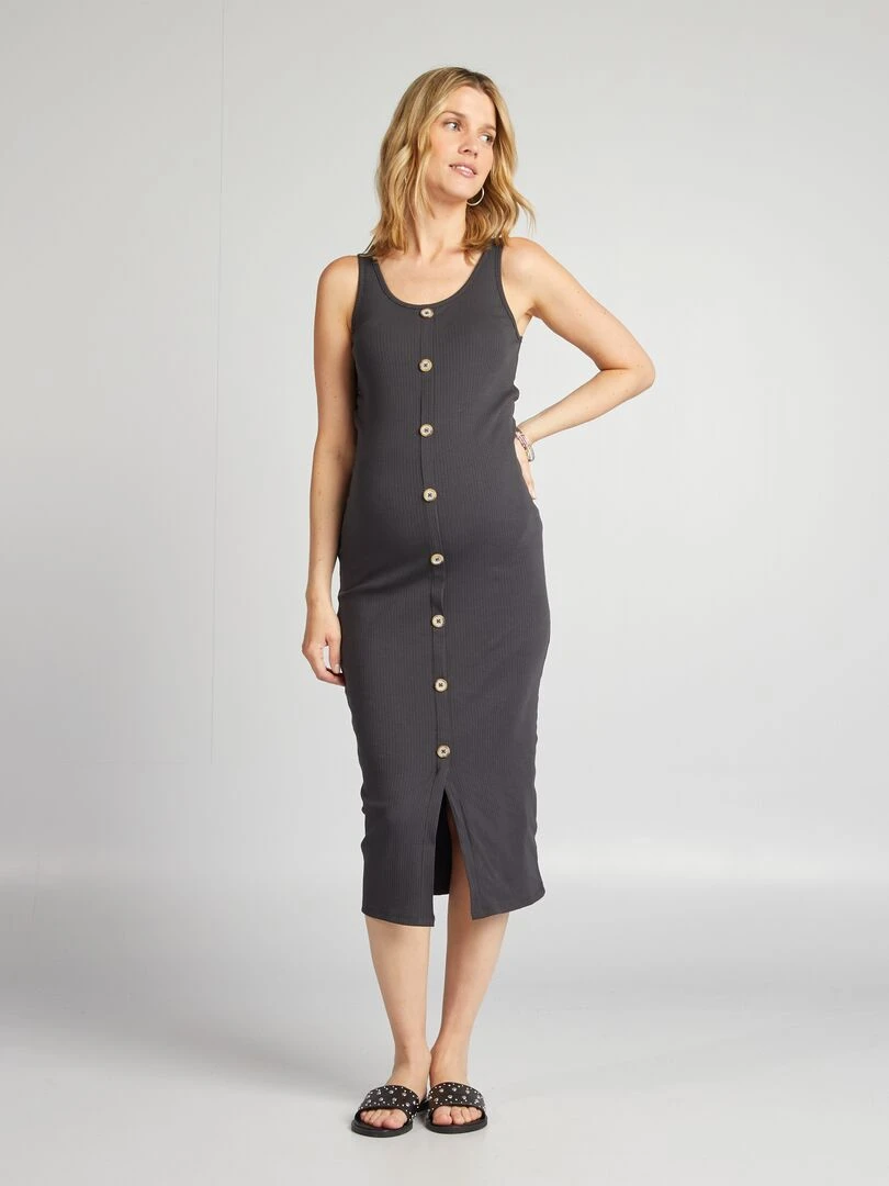 Robe longue côtelée grossesse   gris foncé