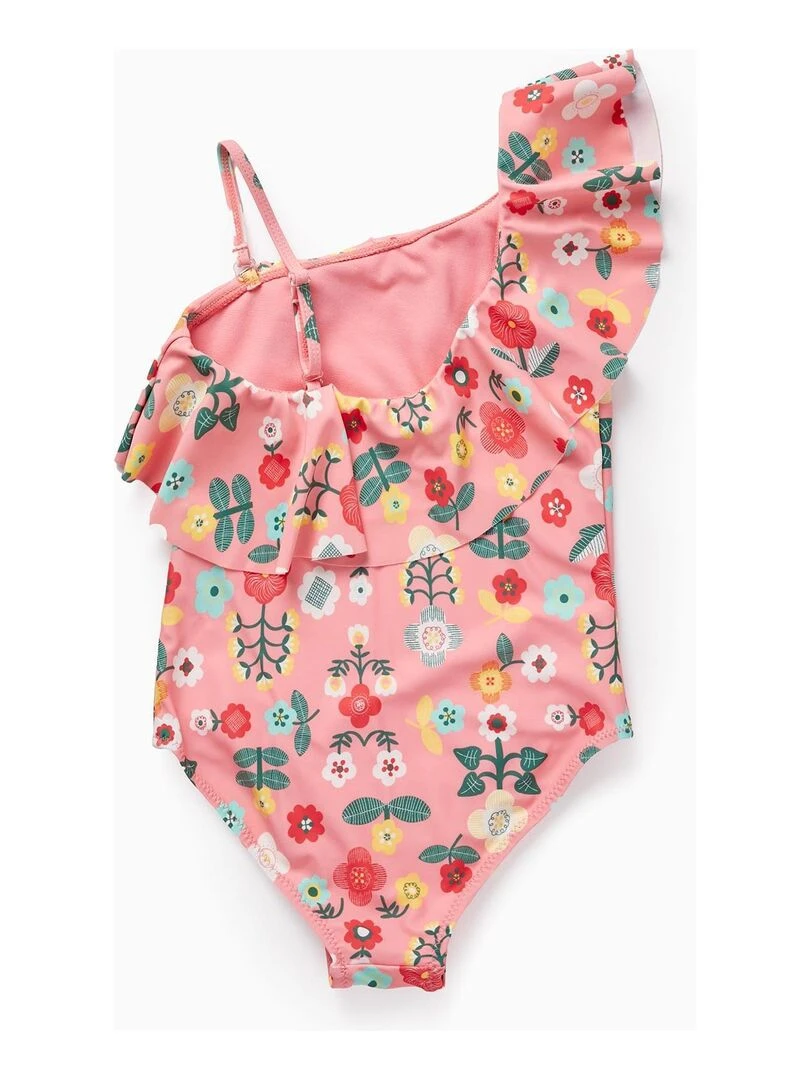 Maillot de Bain UPF80 avec Motif de Fleurs pour Fille Rose