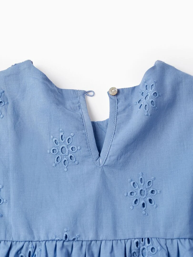 Blouse en coton avec broderie anglaise pour fille manches courtes ATLANTIC COMPANY   Bleu clair