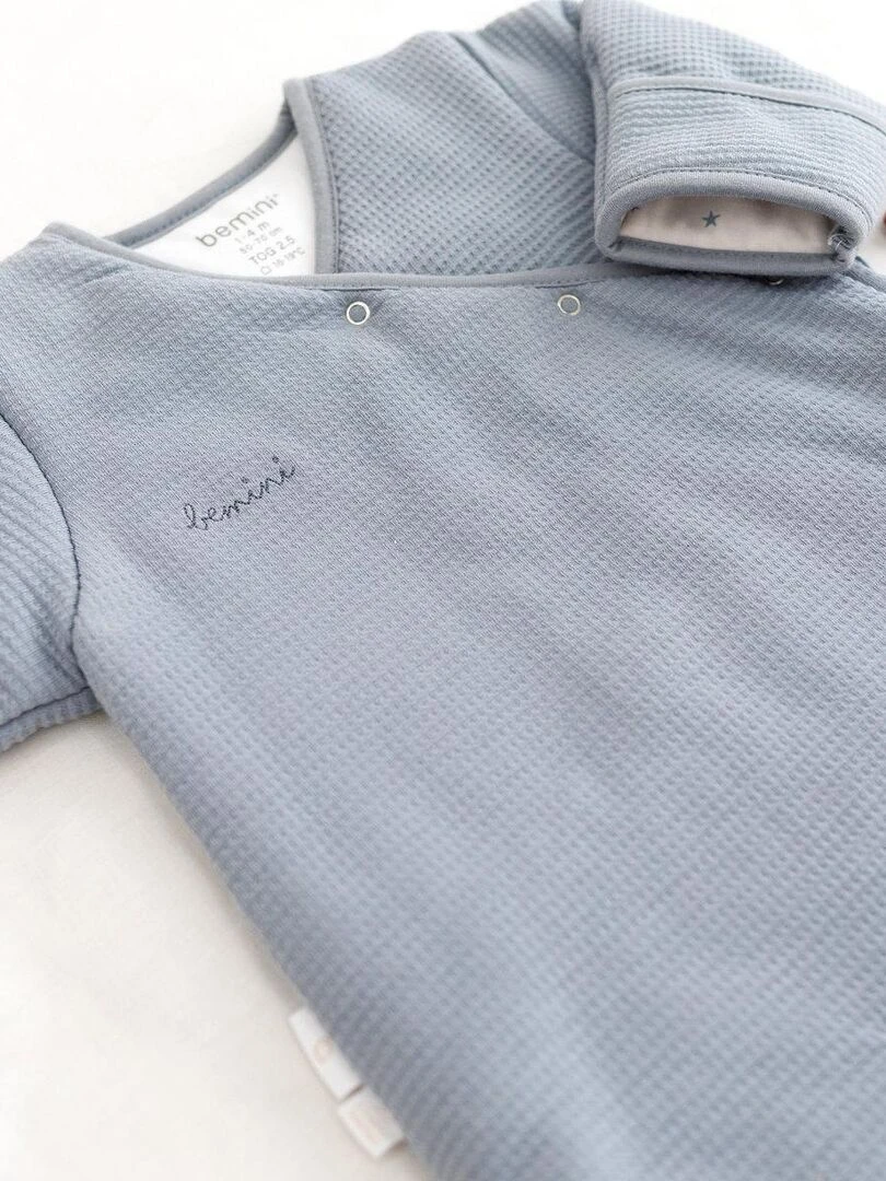 Bemini Gigoteuse  avec moufles Pady waffle et jersey bio   Bleu gris