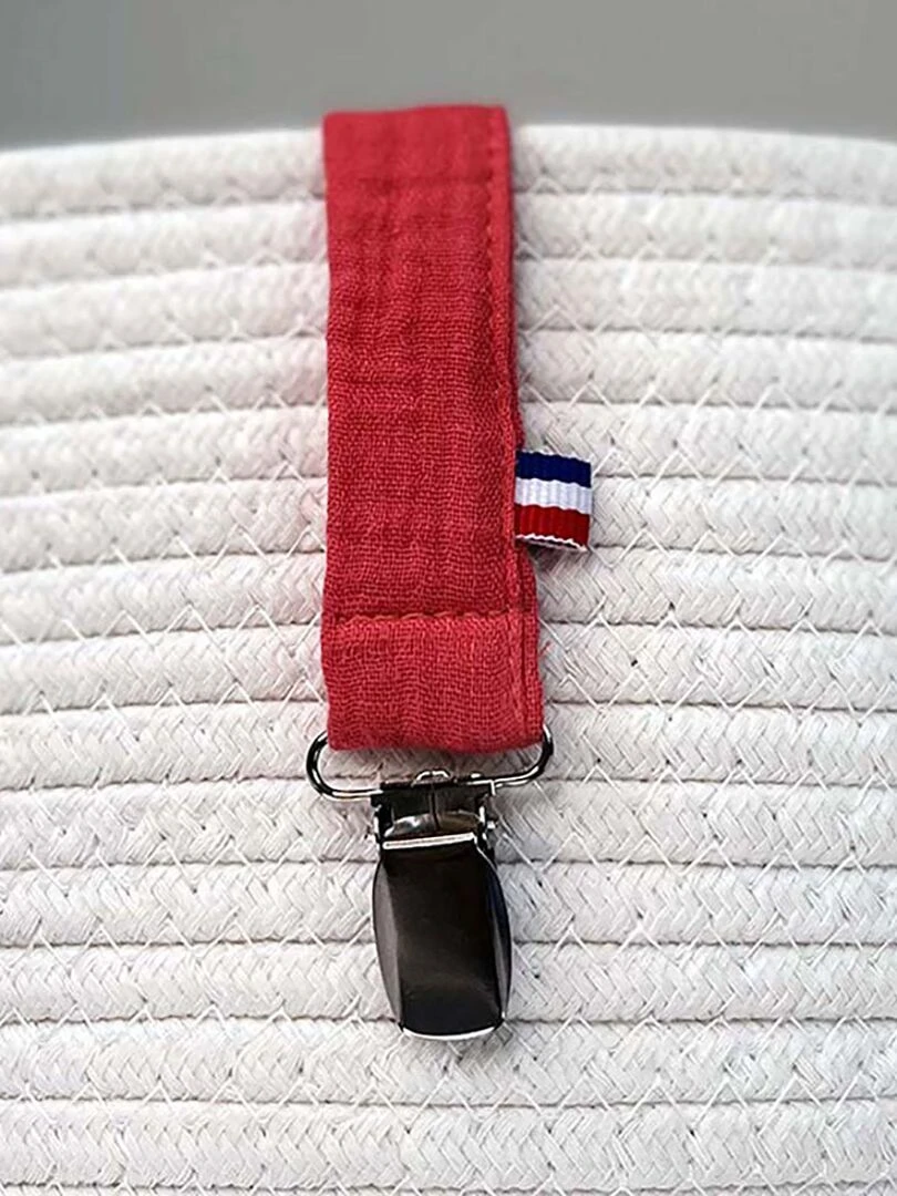 Attache Tétine en Coton Bio Teddy Fraise   Rouge