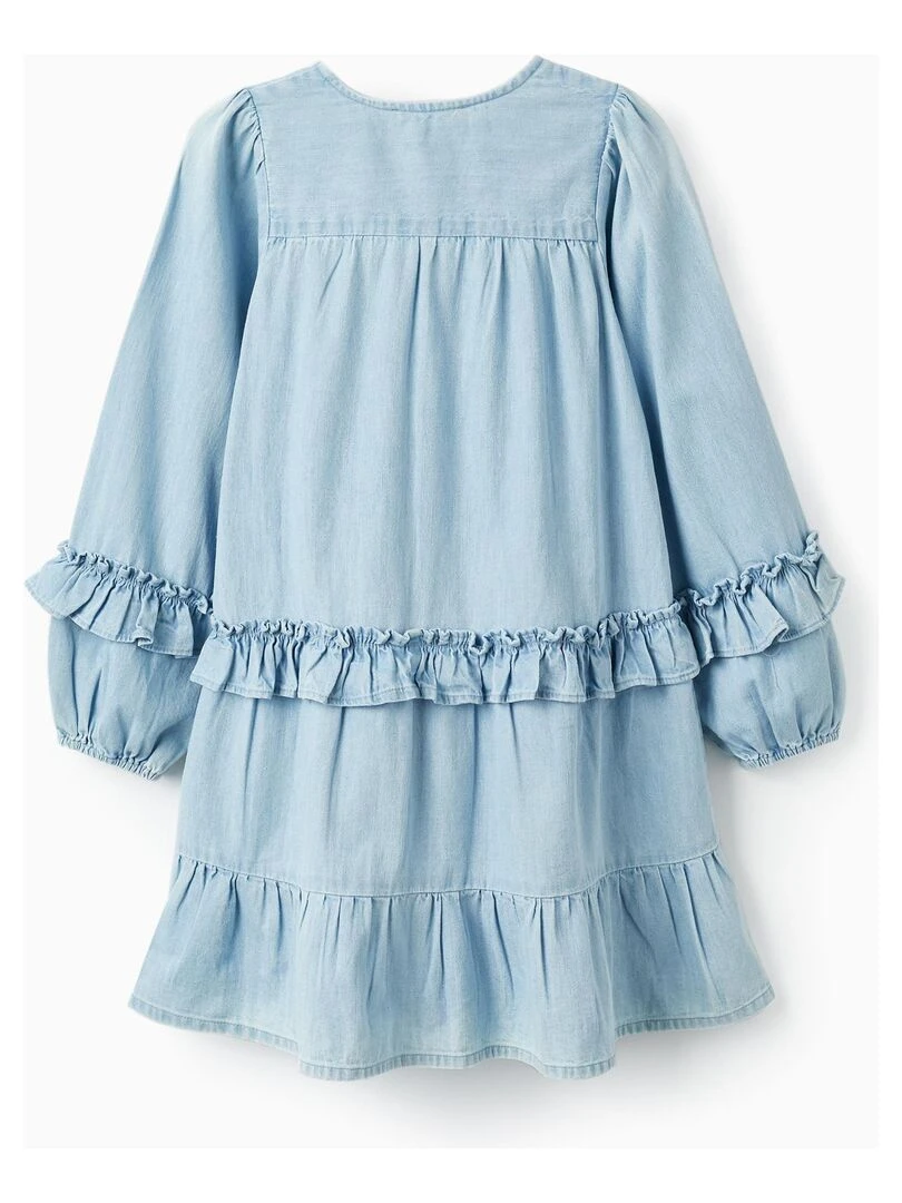 Robe en jean léger en coton avec volants pour fille manches longues SICILIAN DAYS Bleu