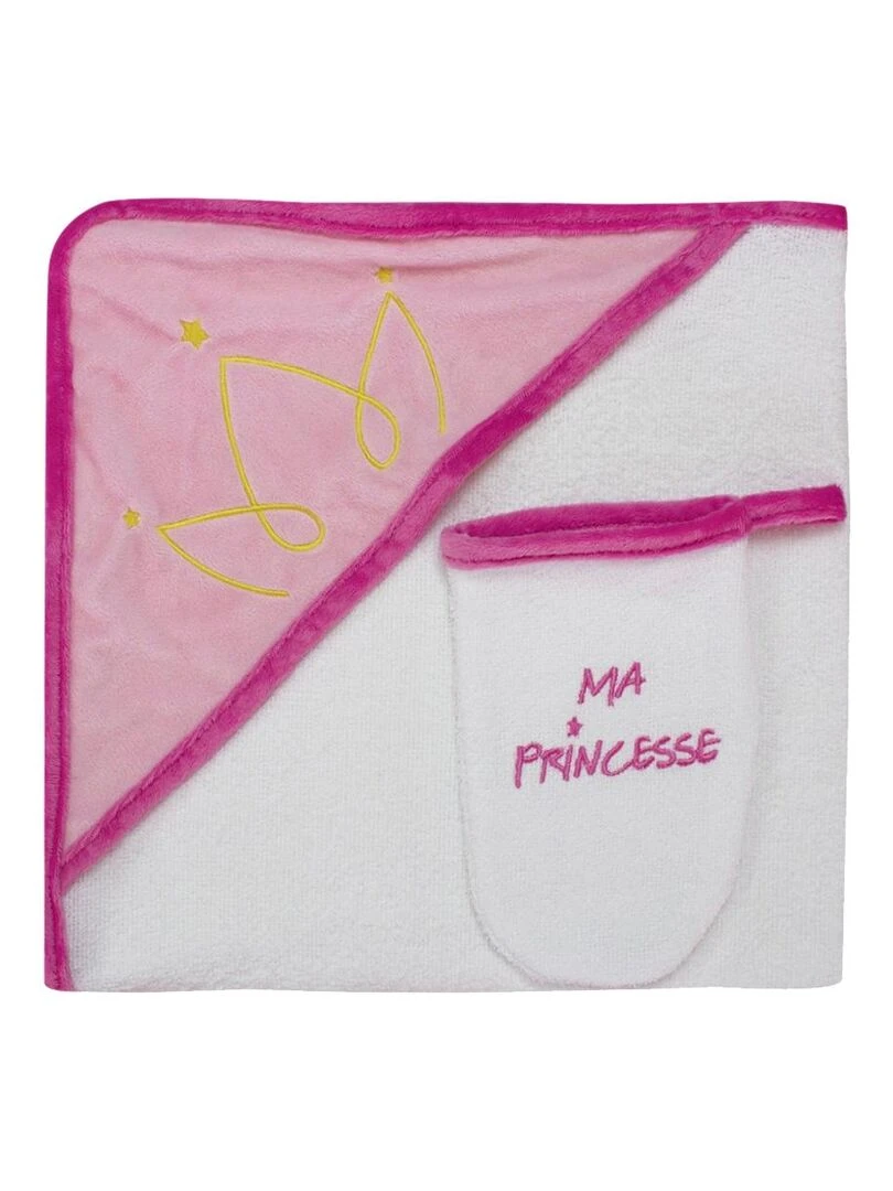 Sortie de bain + Gant "PRINCESSE" LES CHATOUNETS Rose