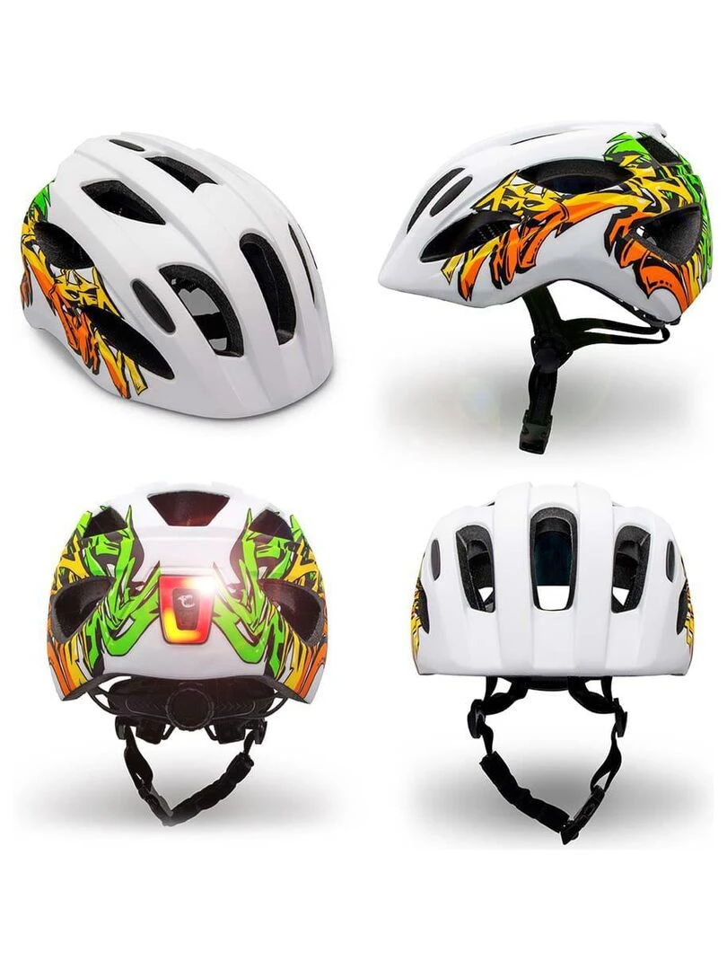 Casque de Vélo pour enfants de 6 à 12 ans   Graffiti Jaune  Certifié EN1078   Blanc Blanc