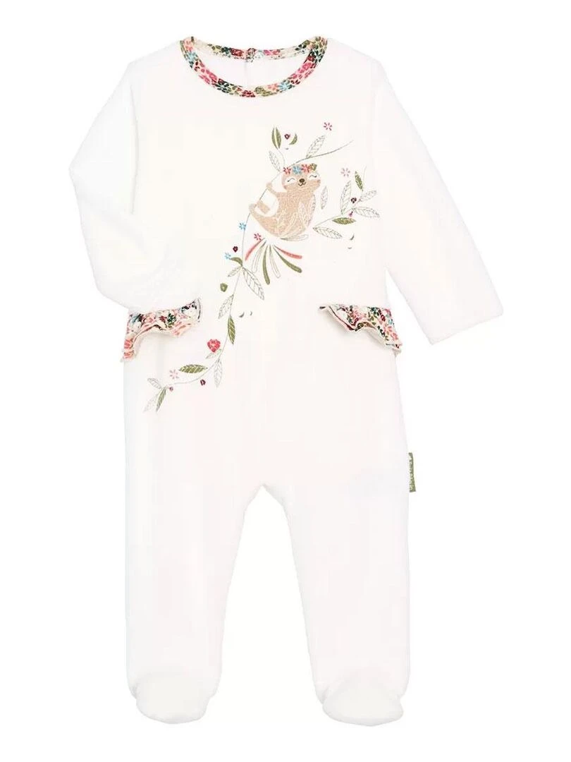 Pyjama bébé en velours contenant du coton bio Crocus Ecru