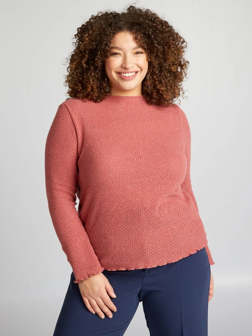 T shirt en maille ajourée Rose