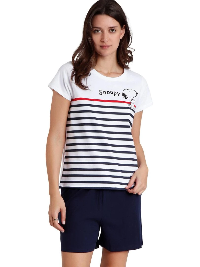 Pyjama short t shirt Sail With Me Peanuts Bleu marine