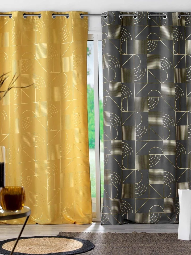 Rideau tamisant à motifs métallisés   gris anthracite