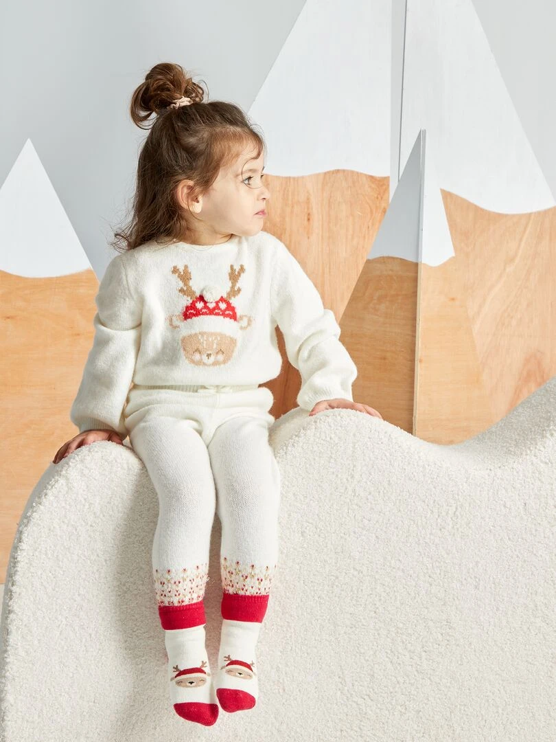Legging en maille + chaussettes de Noël 2 pièces Blanc/rouge